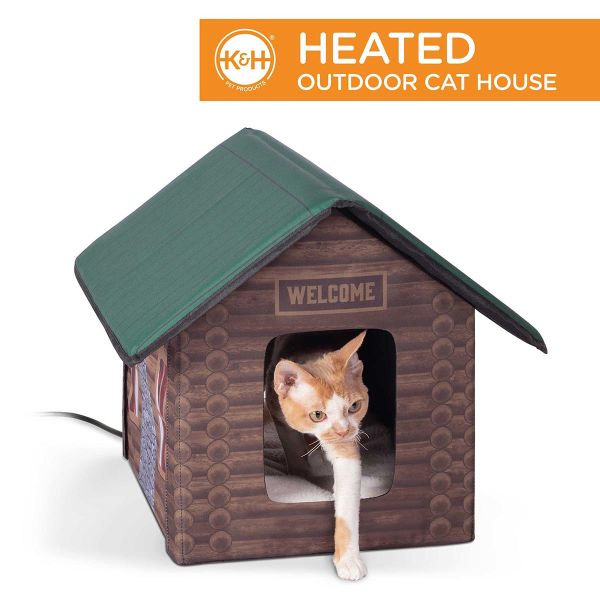 K&H Pet Products Outdoor Heated Kitty House Cat Shelter Log Cabin Design  Everything Temperature!